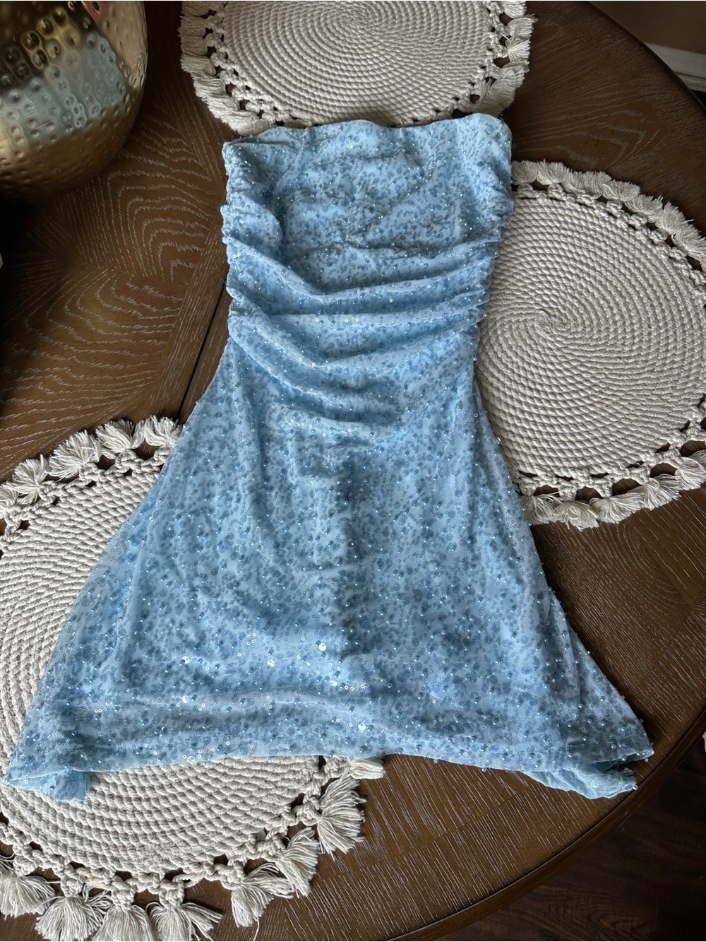 Windsor Light Blue Sequin Strapless Mini Dress homecoming